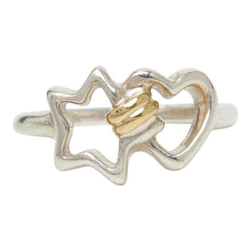 Tiffany & Co. Star Heart Sterling Silver 925 18K Yellow Gold Ring Gold